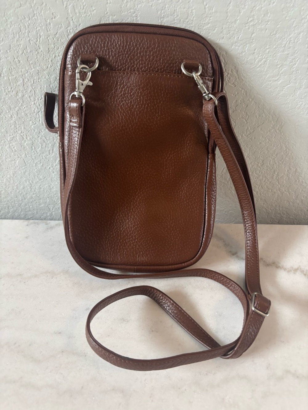 Coldwater Creek Brown Pebbled Leather Crossbody Bag